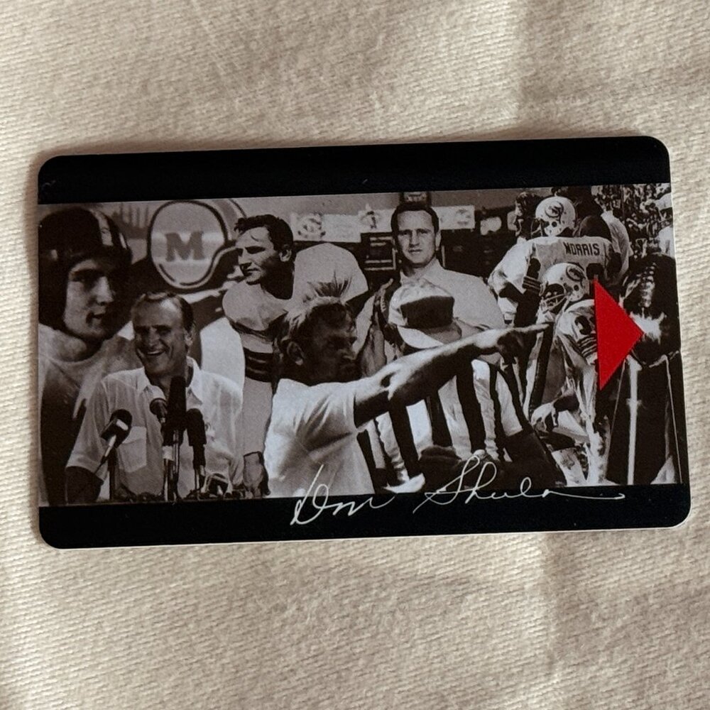 Collectible hotel key primarily identified by the signature of Don Shula